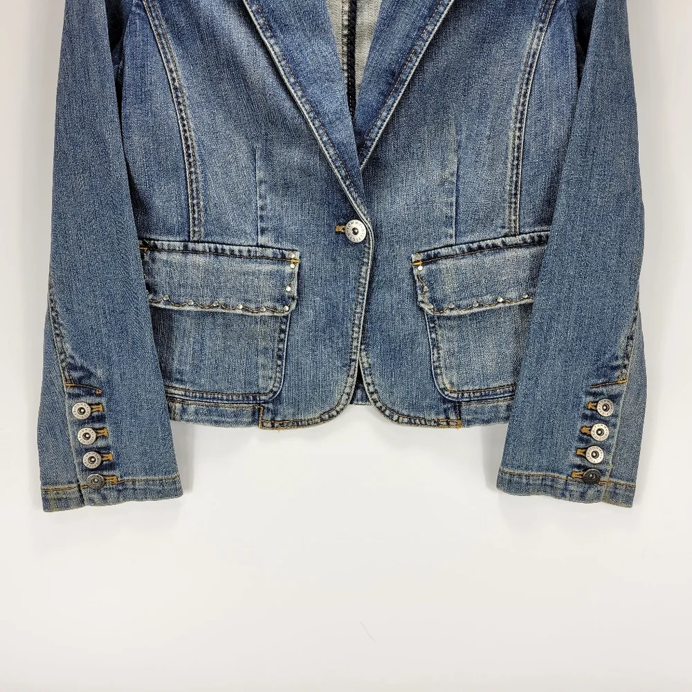Tommy Hilfiger Vintage Y2K Denim Jean Jacket Women Medium Petite Grunge Punk - Picture 2 of 12